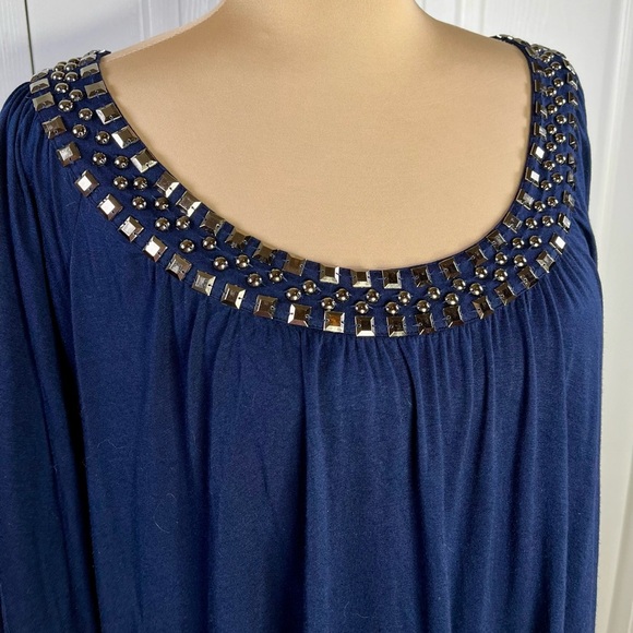 Design History Navy Blue Blouse with Embellished Neckline - Picture 3 of 15